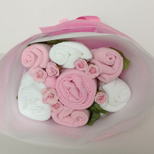 A Sweet Pink Buttercup Baby Clothes Bouquet