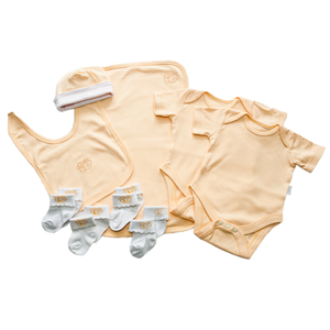Neutral Yellow Baby Clothes Bouquet and Inkless Print Kit Gift Hamper