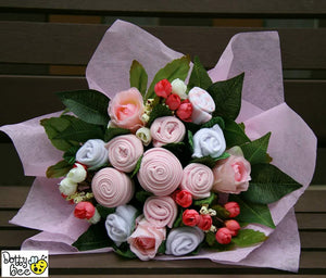An Adorable Sugar Pink Baby Clothes Bouquet