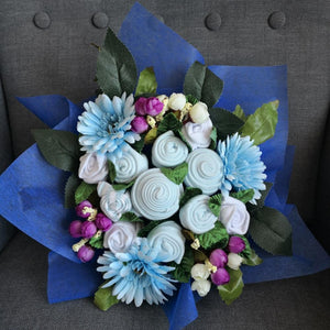 A Royal Blue Baby Clothes Bouquet
