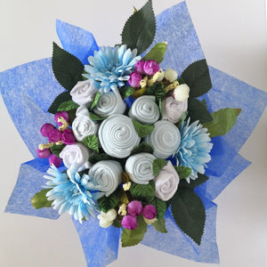 A Royal Blue Baby Clothes Bouquet