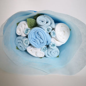 A Sweet Blue Buttercup Baby Clothes Bouquet