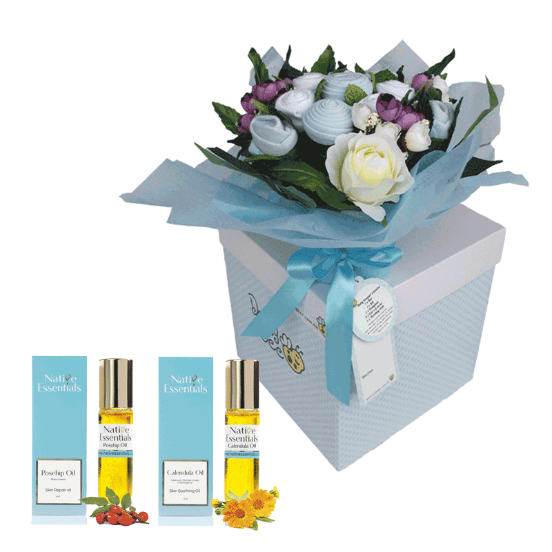Mama & Baby - Sky Blue Bouquet with Soothe & Repair Oils Gift Hamper