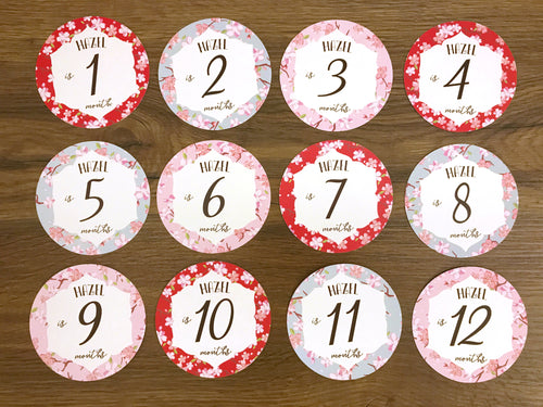 Pink Baby Clothes Bouquet & 12 Personalized First Year Belly Stickers (Kimono Print)